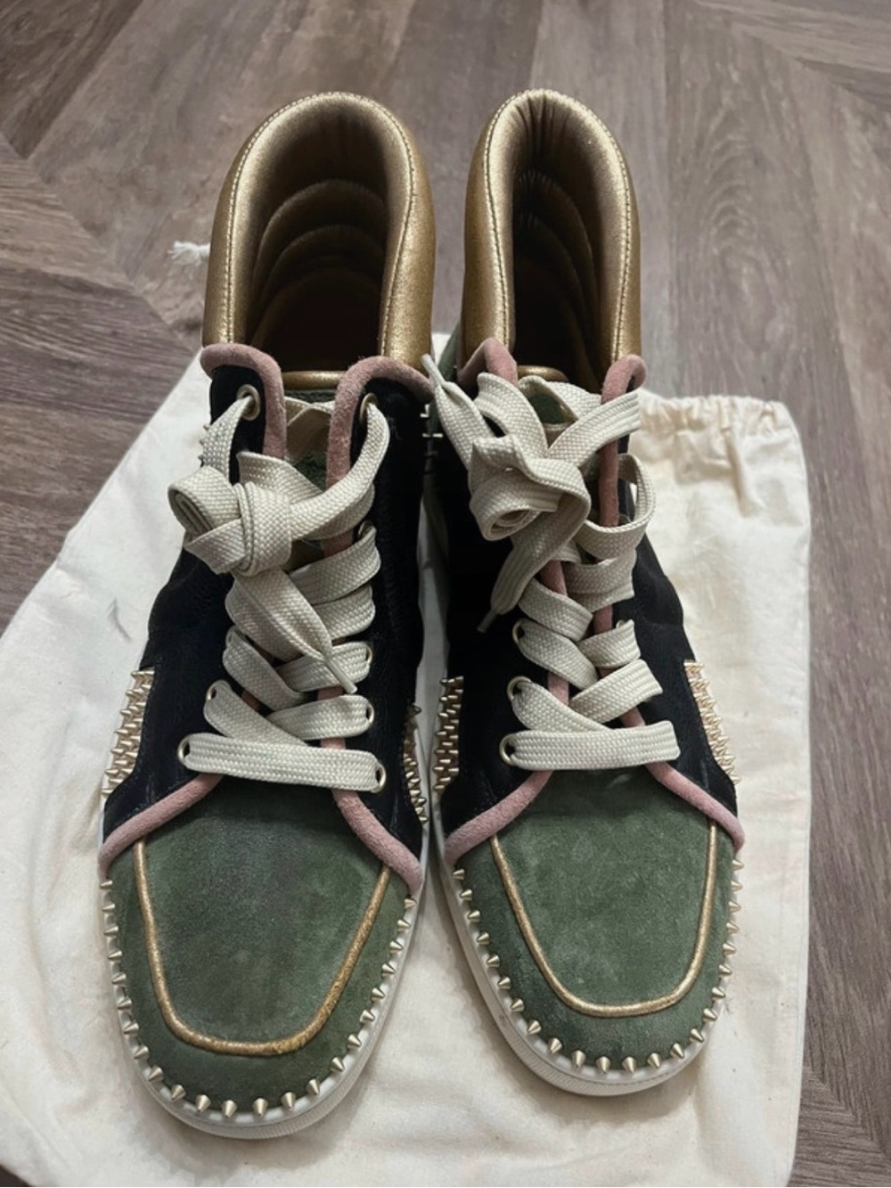Authentic CHRISTIAN LOUBOUTIN Green Suede High-Top Sneakers, Size 39.5